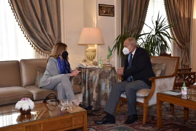 أحمد أبو الغيط الأمين العام لجامعة الدول العربية خلال لقائه مع ستيفاني ويليامز