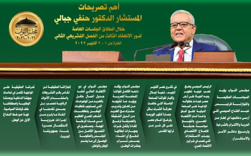 تصريحات رئيس مجلس النواب خلال الجلسات العامة لدور الانعقاد الثالث
