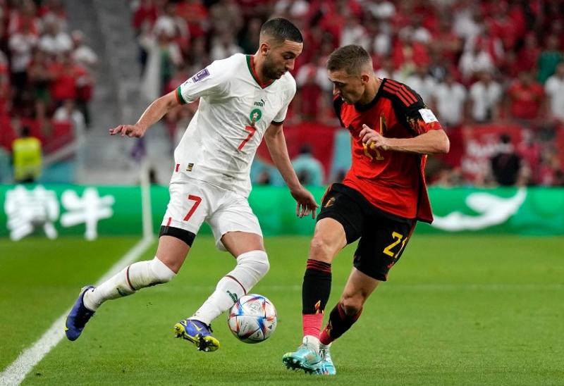 حكيم زياش في مباراة المغرب وبلجيكا