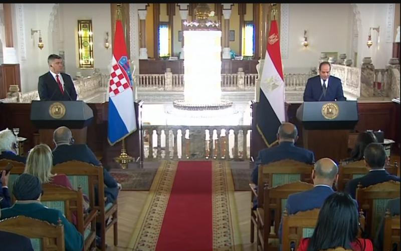 الرئيس السيسي ونظيره الكرواتي بقصر الاتحادية خلال المؤتمر الصحفى