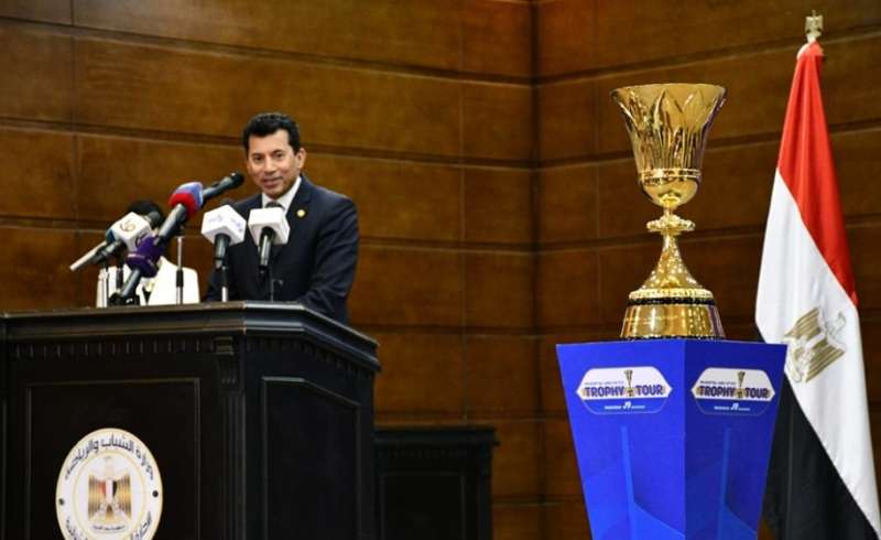 وزير الرياضة يشهد المؤتمر الصحفي الخاص بزيارة كأس العالم لكرة السلة إلى مصر