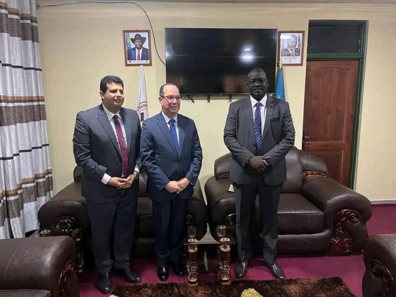 لقاء معتز عبد القادر سفير مصر لدى جنوب السودان، بوزير الشئون الإنسانية البينو أكول أتاك
