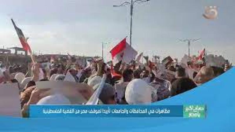 القناة الأولى تعرض تقريرا عن المظاهرات في المحافظات والجامعات تأييدا لموقف مصر من القضية الفلسطينية | فيديو
