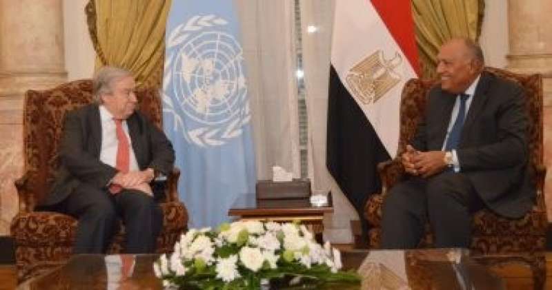 جلسة مباحثات بين وزير الخارجية وجوتيريش فى قصر التحرير حول غزة