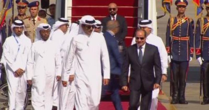 الرئيس السيسى خلال استقبال الأمير تميم بن حمد