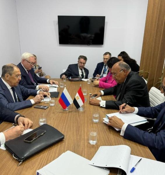 وزير الخارجية يلتقى نظيره الروسي على هامش اجتماعات وزراء خارجية مجموعة العشرين في البرازيل