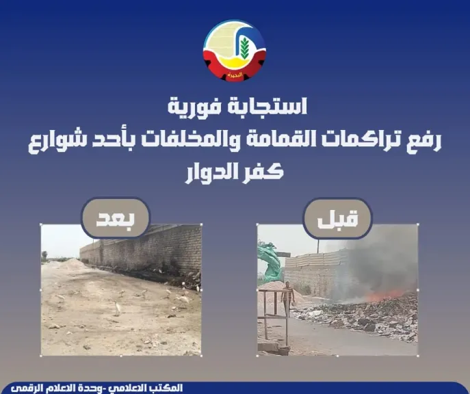 جاكلين رفع تراكمات القمامة والمخلفات من شوارع كفر الدوار حفاظًا على صحة المواطنين