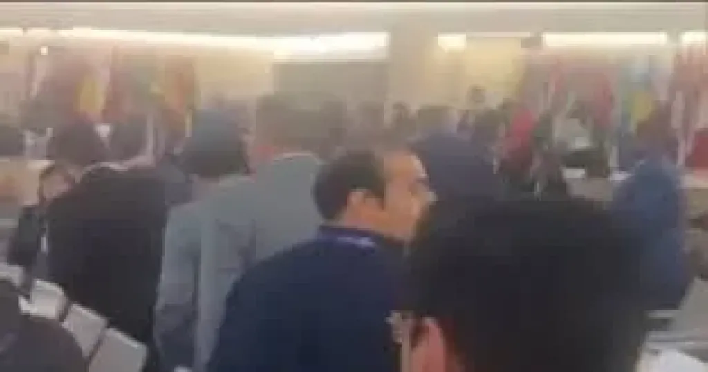 انسحاب جماعى من قاعة مؤتمر العمل الدولى احتجاجا على كلمة مندوب الاحتلال.