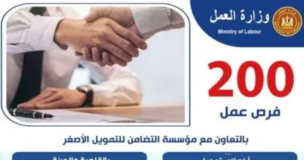 وزارة العمل تعلن 200 فرصة عمل بالتعاون مع مؤسسة التضامن للتمويل الأصغر