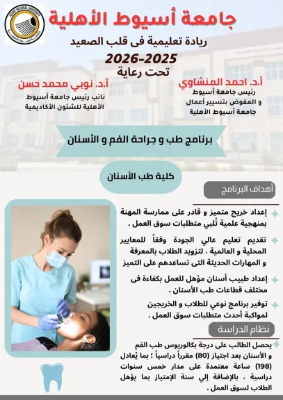 جامعة أسيوط الأهلية تطرح برنامج ”طب وجراحة الفم والأسنان” للعام الجامعي