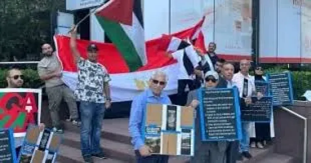 وقفة تضامنية فى نيويورك لدعم موقف مصر الإنسانى تجاه غزة.