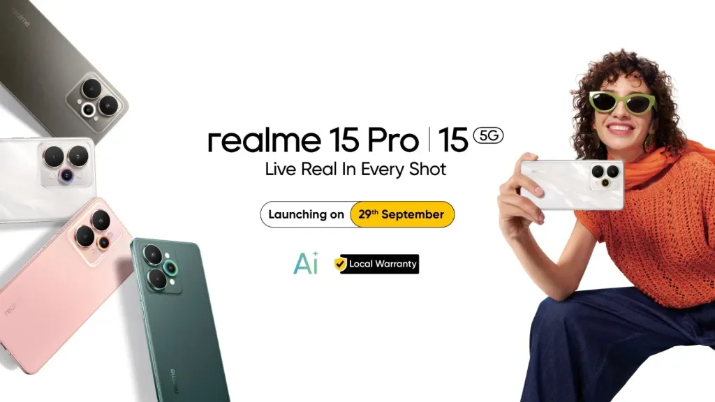 ريلمى تطلق هاتف realme 15 5G Pro الأفضل في فئته بكاميرا Sony IMX896 المتطورة