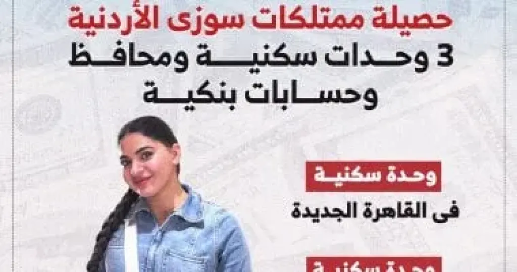 حصيلة ممتلكات سوزي الأردنية.. 3 وحدات سكنية ومحافظ وحسابات بنكية