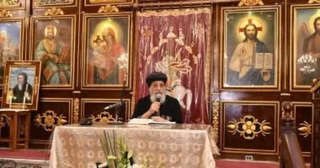 البابا تواضروس يلقى العظة الأسبوعية من كنيسة مارجرجس بمدينة النور
