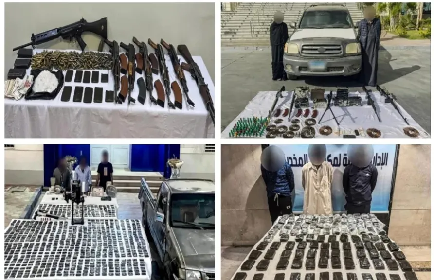 الداخلية تداهم بؤر شديدة الخطورة وتضبط 783 كيلو مخدرات و100 ألف قرص مخدر و86 قطعة سلاح| صور