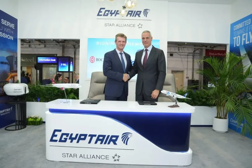 مصر للطيران توقع اتفاقية بيع وإعادة استئجار ثلاث طائرات أيرباص A350-900 مع ”BOC Aviation على هامش معرض دبى للطيران