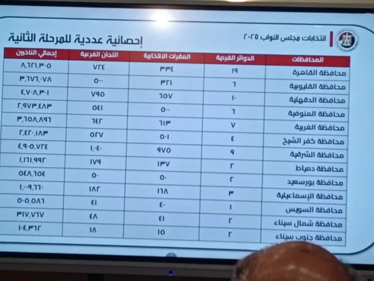 عدد الدوائر واللجان الفرعية والناخبين بمحافظات المرحلة الثانية لانتخابات النواب