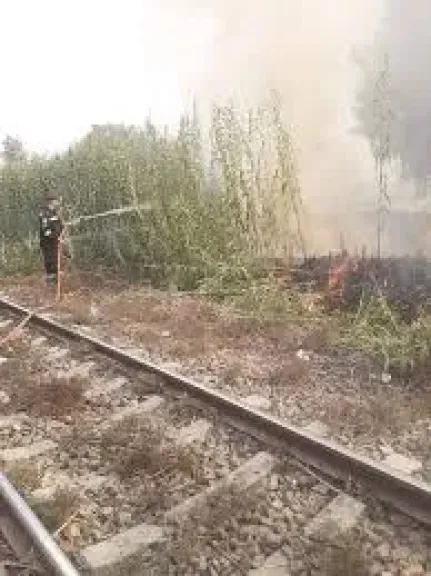 اندلاع حريق بجوار السكة الحديد بالسنطة دون تأثير على حركة القطارات