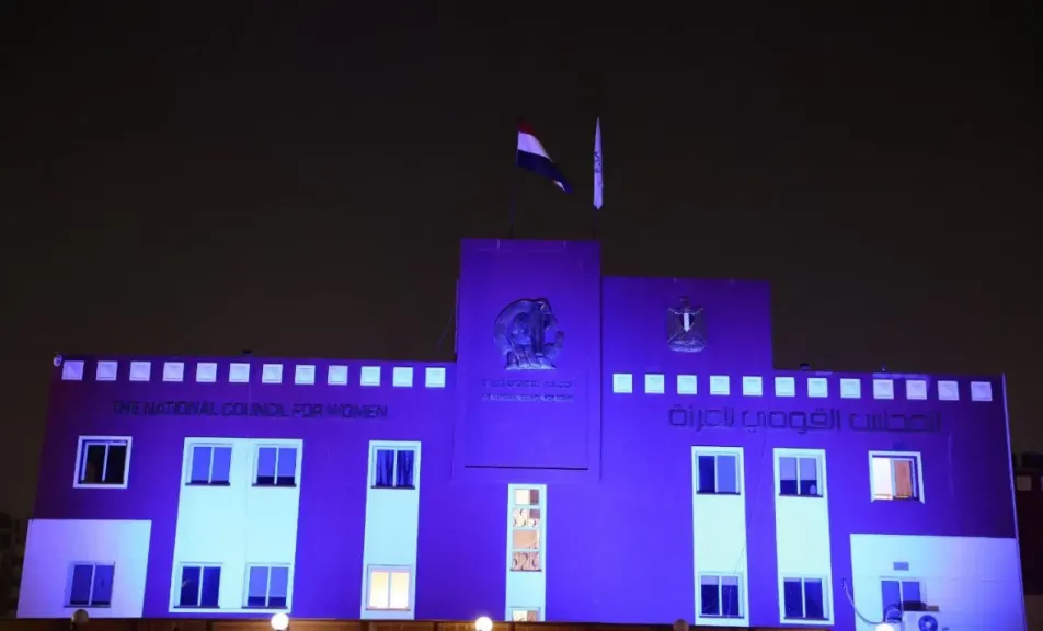 «القومي للمرأة» يضيء مقره الرئيسي بالقاهرة باللون الأزرق تزامنًا مع الاحتفال باليوم العالمي لحقوق الإنسان