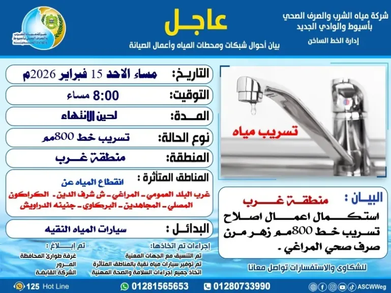 *مياه أسيوط: استكمال إصلاح تسريب بخط طرد صرف صحي المراغي 800 مم