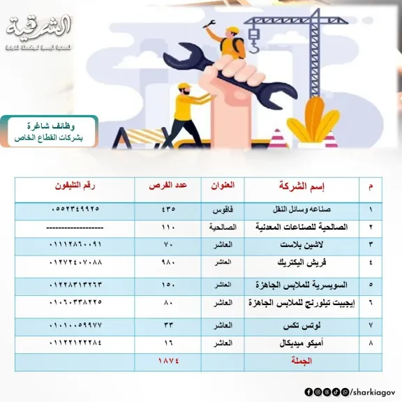 محافظ الشرقية توفير ١٨٧٤فرصة عمل داخل بالمصانع