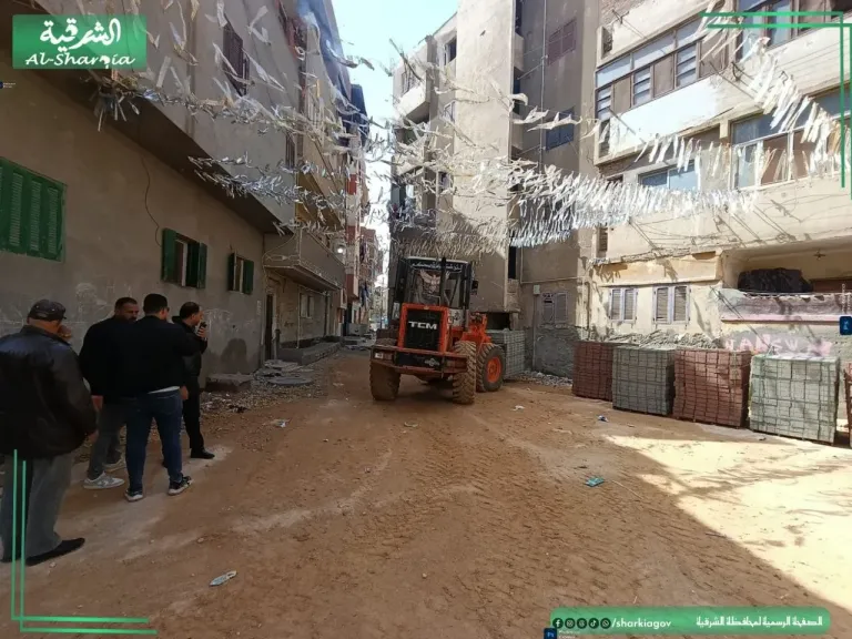 إستكمال أعمال التطوير ورفع كفاءة الشوارع الداخلية بتركيب بلاط الإنترلوك  بمنيا القمح