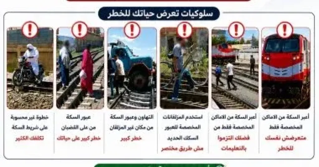 وزارة النقل تحذر من سلوكيات سلبية تهدد حياة المواطنين على خطوط السكك الحديدية