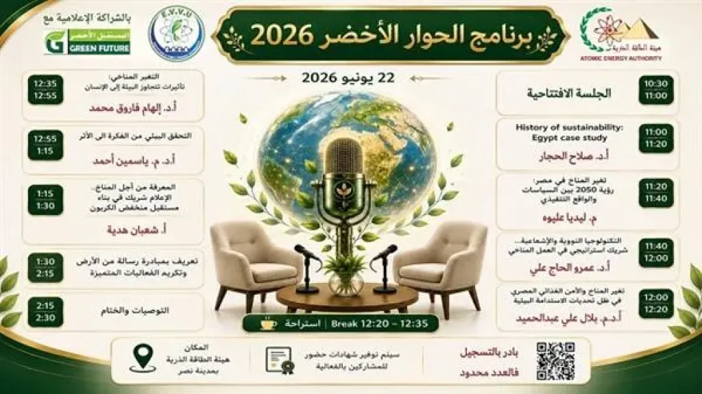 غدًا.. حلقة نقاشية بالطاقة الذرية حول ”التغير المناخي.. تأثيرات تتجاوز البيئة إلى الإنسان”