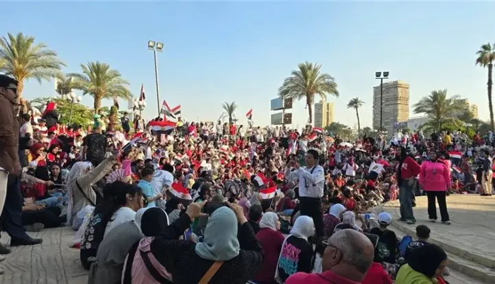 فرحة جماهير مصر في مركز شباب الجزيرة بعد الهدف الأول بشباك الأرجنتين
