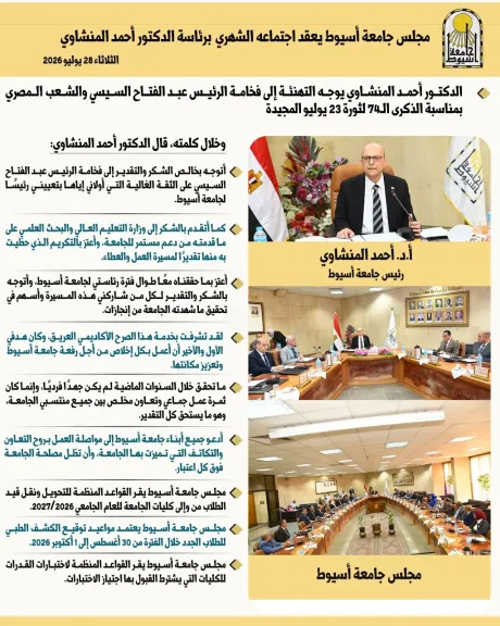أبرز قرارات مجلس جامعة أسيوط في اجتماعه الدوري المنعقد في 28  يوليو 2026م