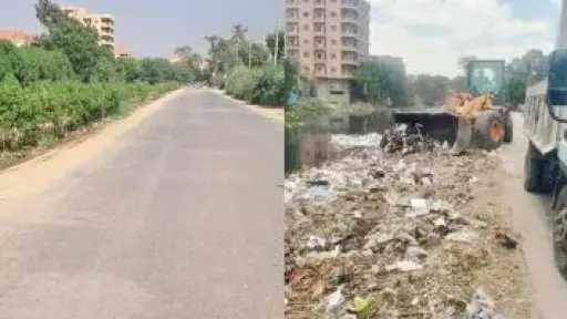رفع 70 طن مخلفات وزراعة 600 شجرة بطريق الحبس فى أبو النمرس لتحسين المظهر الحضارى