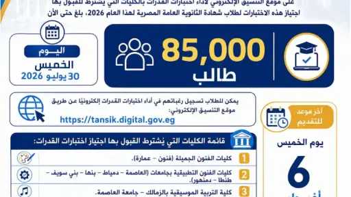 التعليم العالي: 85 ألف طالب يسجلون لأداء اختبارات القدرات