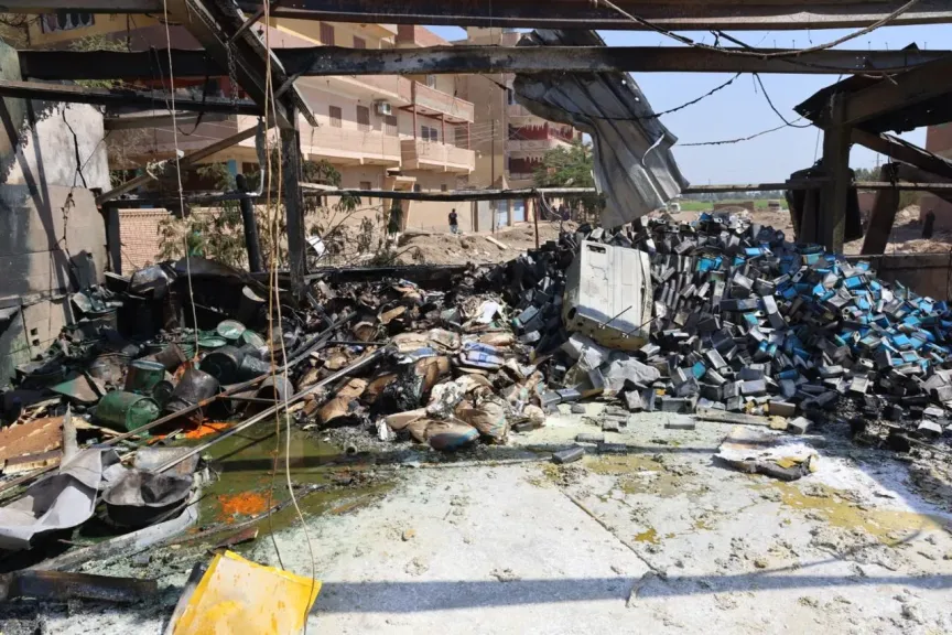التفاصيل الكاملة للحريق الهائل بمخزن للدهانات في عرب الرمل بالمنوفية.