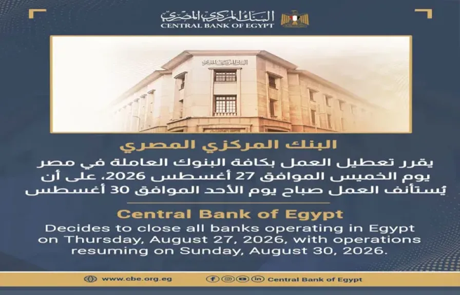 البنك المركزي يعلن تعطيل العمل بالبنوك بمناسبة المولد النبوي الشريف