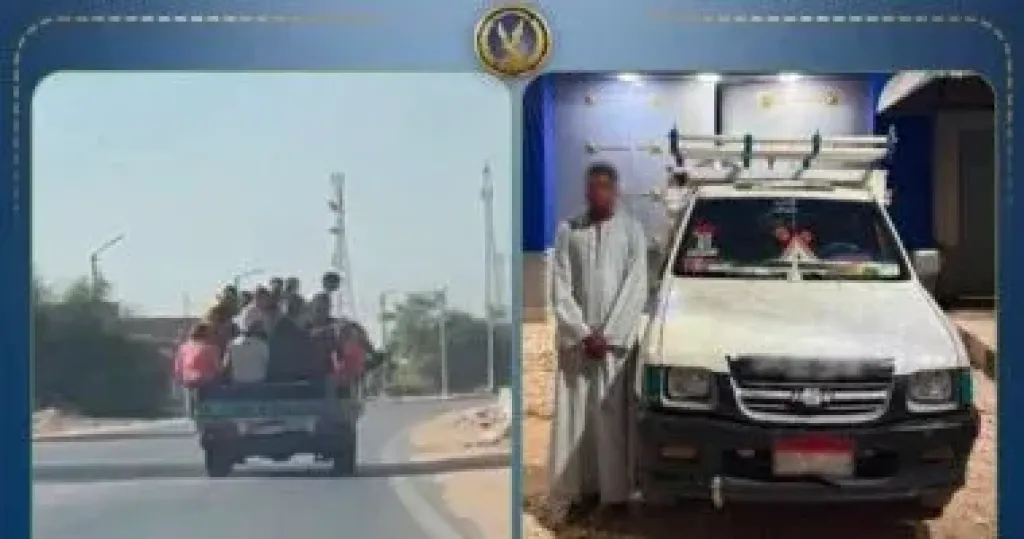 ضبط سائق ينقل عمال للحقول بالصندوق الخلفي للسيارة