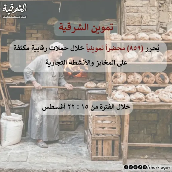 تموين الشرقيةيحرر٨٥٩محضراً حيال أصحاب المخابز والمحال التجارية