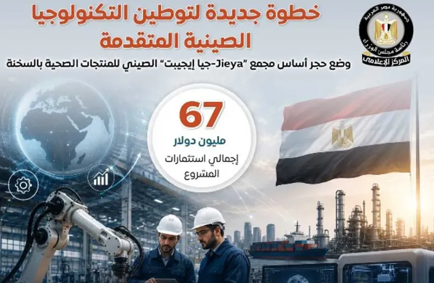 استثمارات صينية بقيمة 67 مليون دولار لإنشاء مجمع ”جيا إيجيبت” للمنتجات الصحية بالسخنة| إنفوجراف