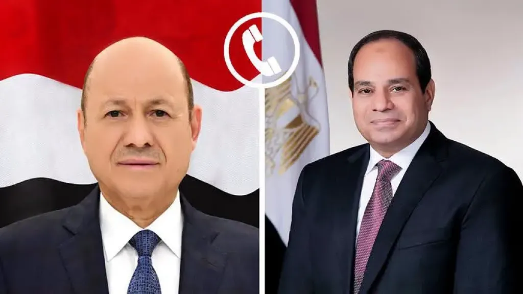 الرئيس السيسي يبحث مع رئيس مجلس القيادة الرئاسي اليمني مستجدات الأوضاع باليمن والجهود المبذولة لاستعادة الأمن