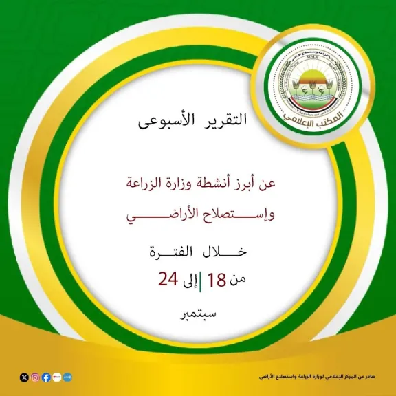 ”الزراعة” تستعرض جهودها في دعم المزارعين وتحقيق الأمن الغذائي خلال الاسبوع الثالث من سبتمبر الجاري