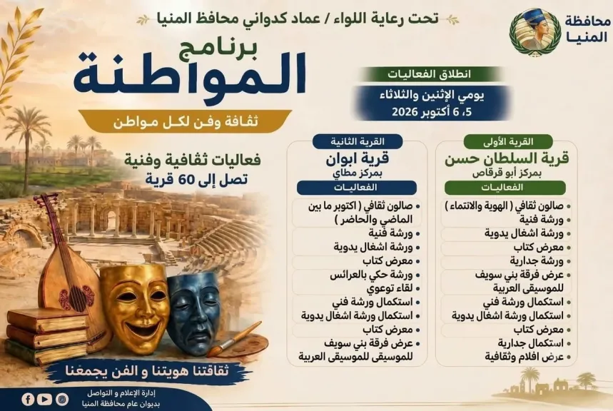 «ثقافة وفن لكل مواطن».. فعاليات برنامج «المواطنة» تصل اليوم وغدًا إلى السلطان حسن وأبوان
