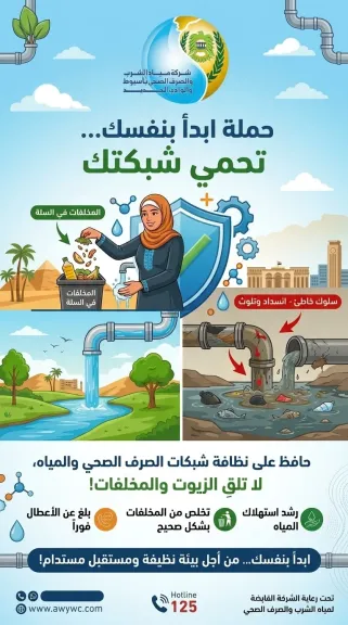 *ابدأ بنفسك.. تحمي شبكتك».. مياه أسيوط تطلق مبادرة لتعزيز الوعي وحماية شبكات الصرف